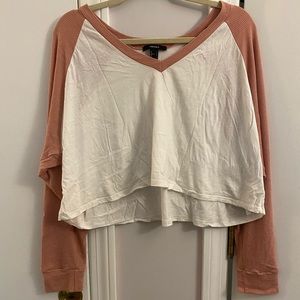 Forever 21 Cropped Pink and White Long Sleeve
